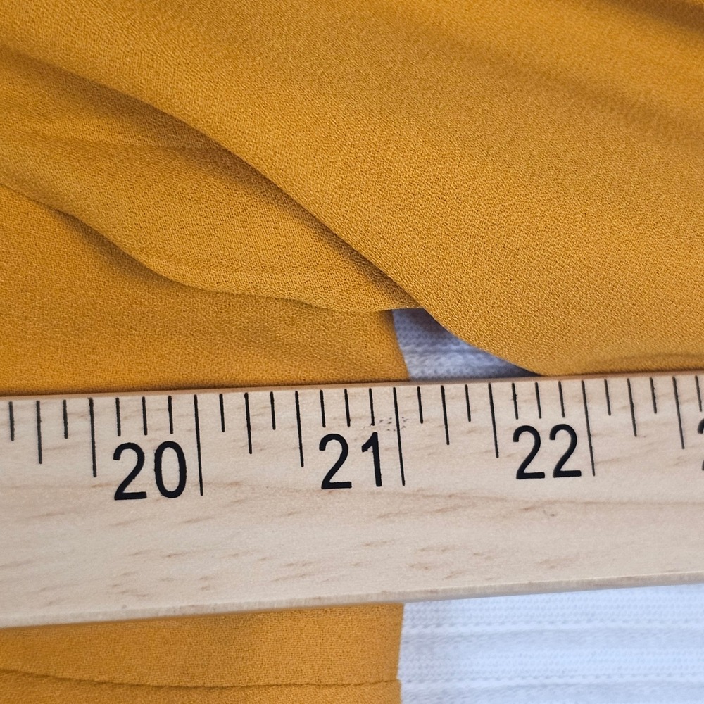 Alex Marie Mustard Yellow Pleated Puff Sleeve Blouse Crew Neck Top Large - Picture 4 of 5